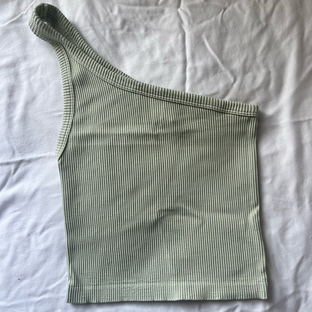 One-Shoulder Ribbed Top in Light Green